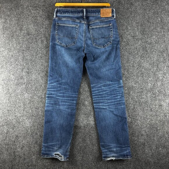 American Eagle Jeans Mens 32 Original Straight Cotton Stretch Pockets Frayed Hem - Picture 7 of 11